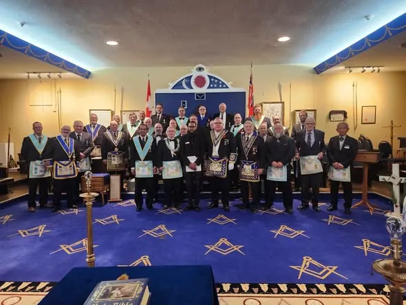Brethren of Belleville Moira Lodge in regalia at the temple